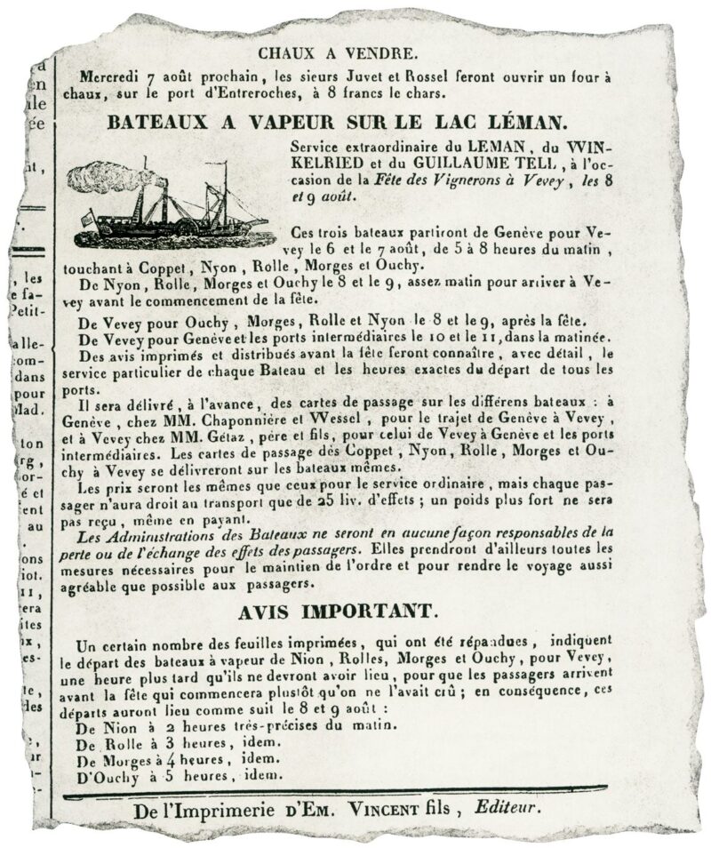 Le bateau à vapeur sur le Léman, Fête des Vignerons 1833